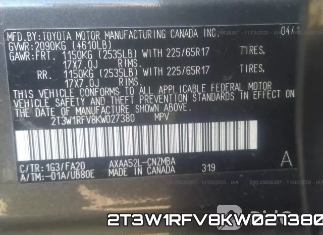 2T3W1RFV8KW027380 фото 10