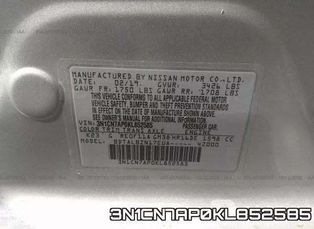 3N1CN7AP0KL852585 фото 10