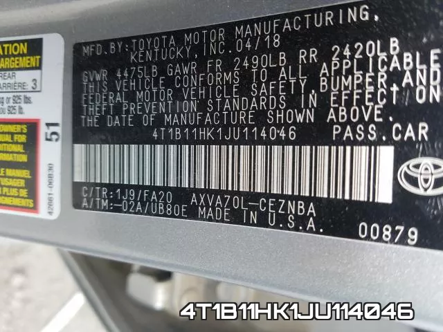 4T1B11HK1JU114046 фото 2