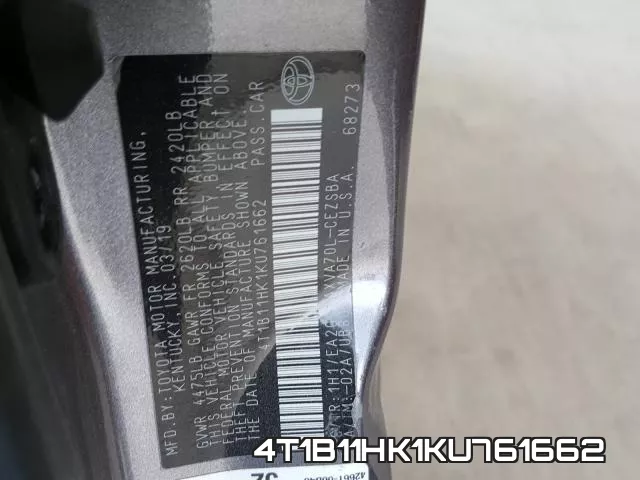 4T1B11HK1KU761662 фото 2