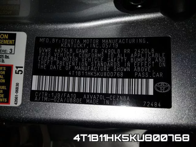 4T1B11HK5KU800768 фото 2
