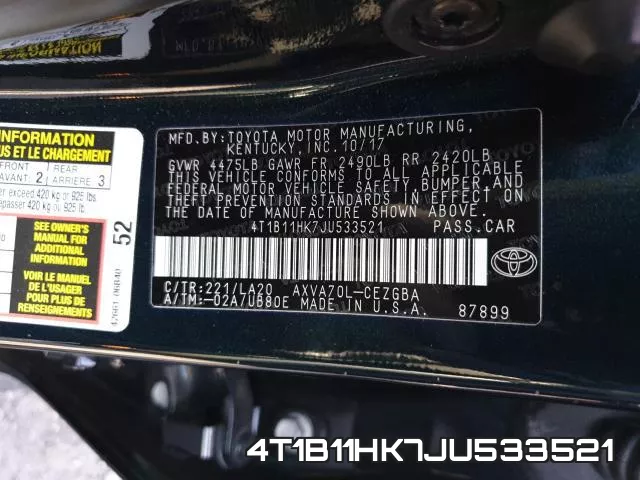 4T1B11HK7JU533521 фото 2