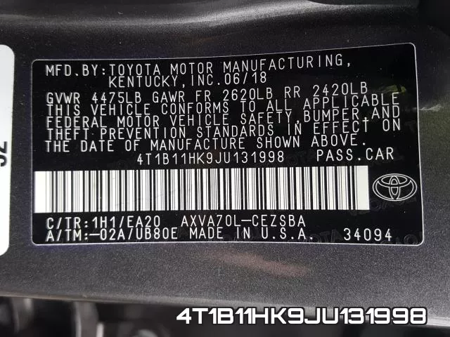 4T1B11HK9JU131998 фото 2