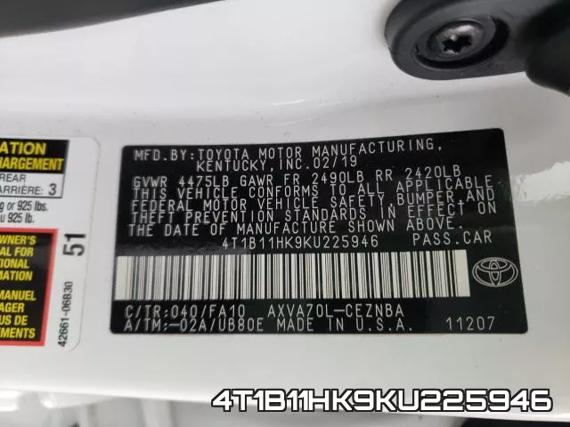 4T1B11HK9KU225946 фото 2