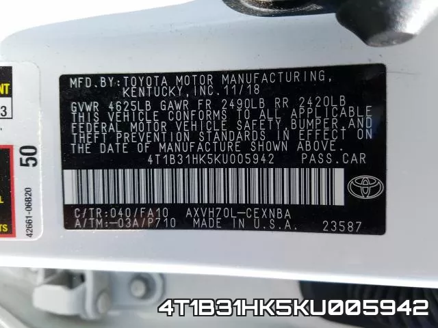 4T1B31HK5KU005942 фото 2