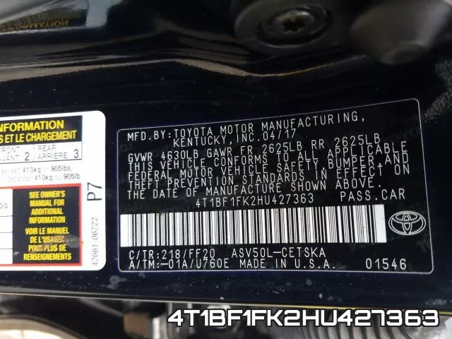 4T1BF1FK2HU427363 фото 2