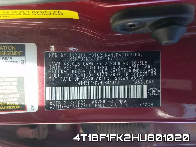 4T1BF1FK2HU801020 фото 2