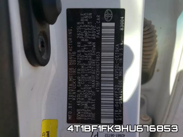 4T1BF1FK3HU676853 фото 2