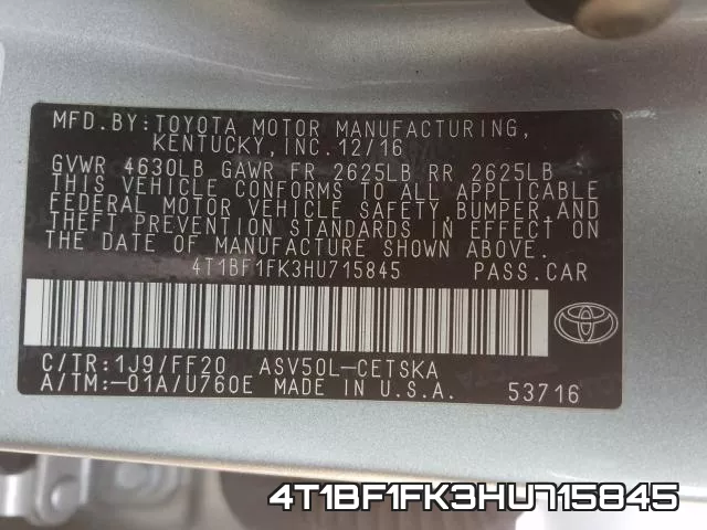 4T1BF1FK3HU715845 фото 2