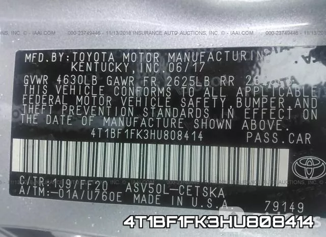 4T1BF1FK3HU808414 фото 10