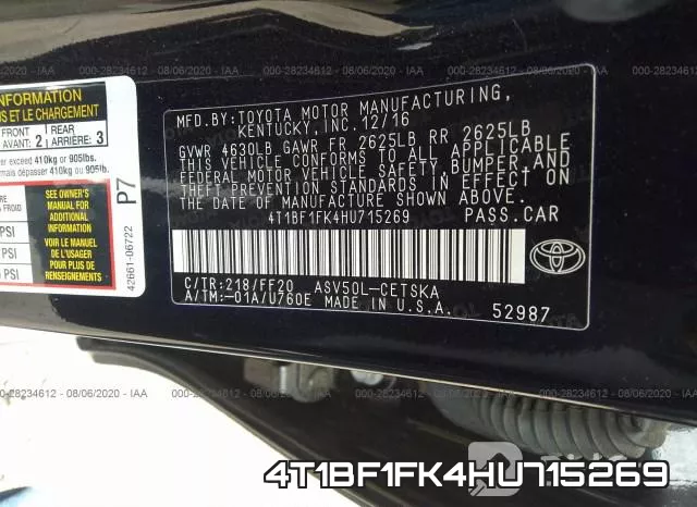 4T1BF1FK4HU715269 фото 10