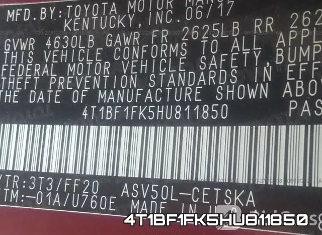 4T1BF1FK5HU811850 фото 10