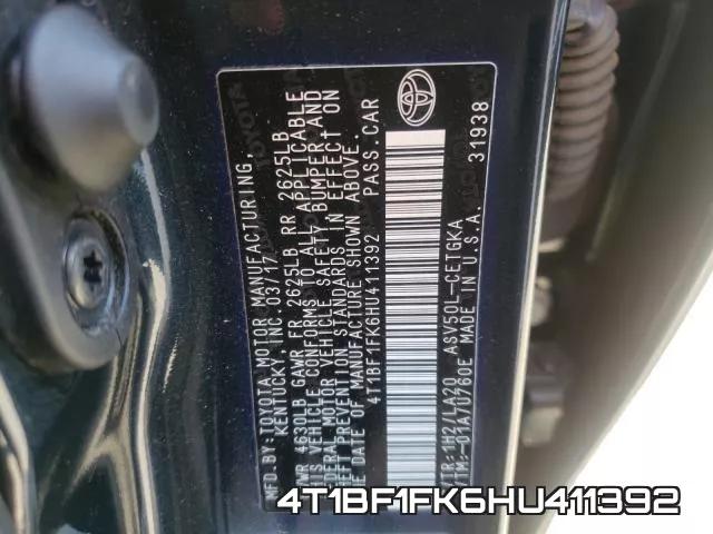 4T1BF1FK6HU411392 фото 2