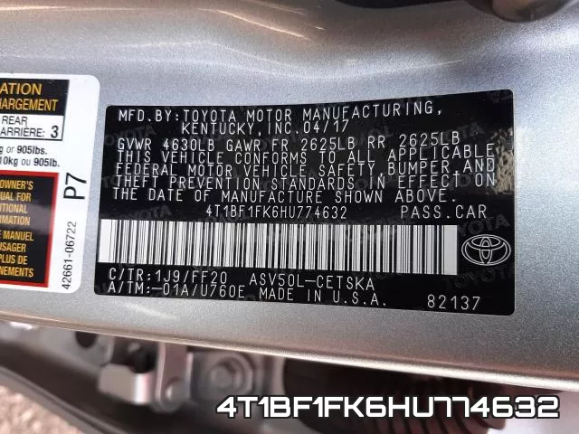 4T1BF1FK6HU774632 фото 2
