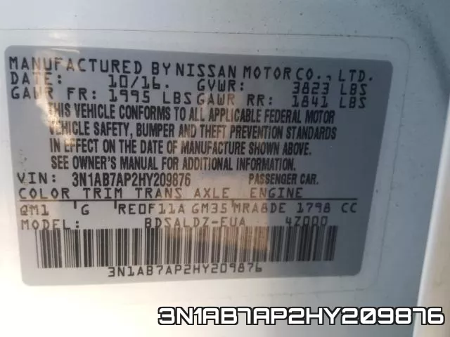 3N1AB7AP2HY209876 фото 2