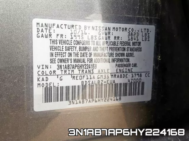 3N1AB7AP6HY224168 фото 2