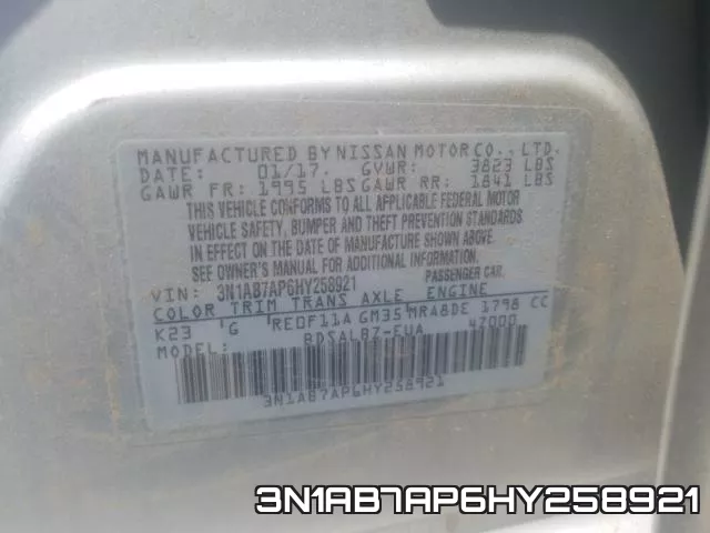 3N1AB7AP6HY258921 фото 2