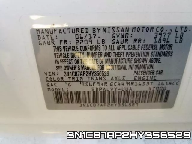 3N1CB7AP2HY356529 фото 2