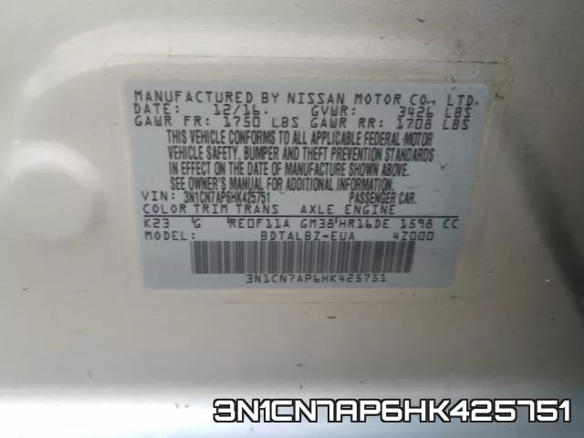 3N1CN7AP6HK425751 фото 2