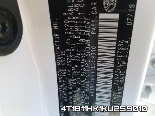 4T1B11HK1KU259010 фото 2