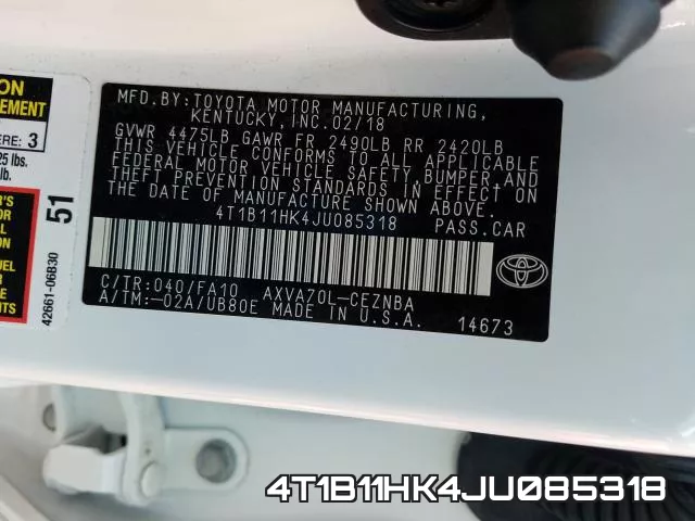 4T1B11HK4JU085318 фото 2