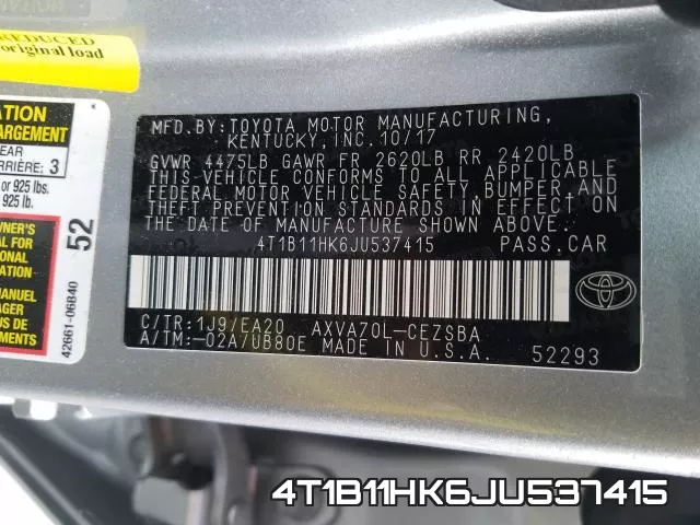 4T1B11HK6JU537415 фото 2