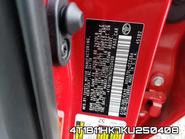 4T1B11HK7KU250408 фото 2