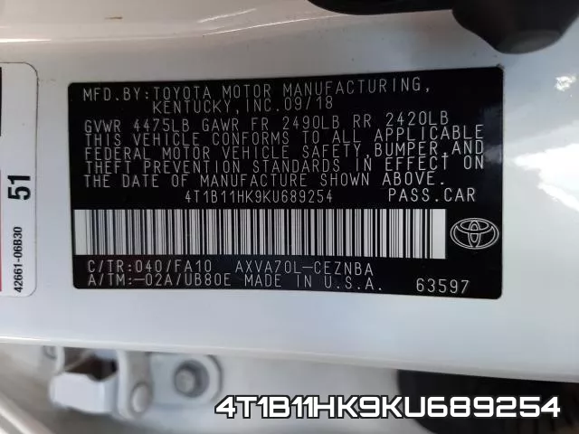 4T1B11HK9KU689254 фото 2