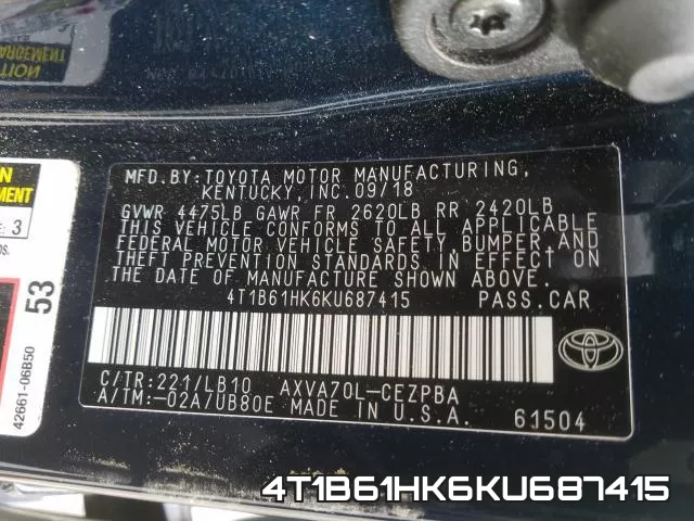 4T1B61HK6KU687415 фото 2