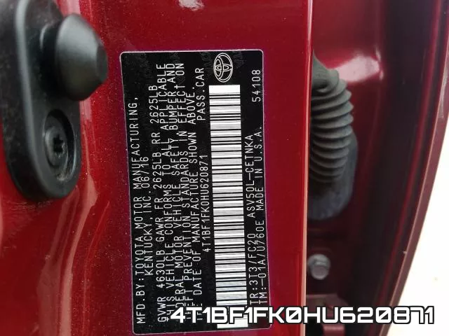 4T1BF1FK0HU620871 фото 2