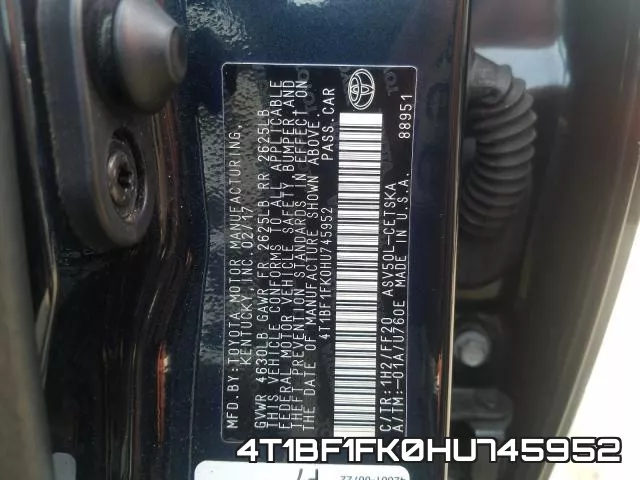 4T1BF1FK0HU745952 фото 2