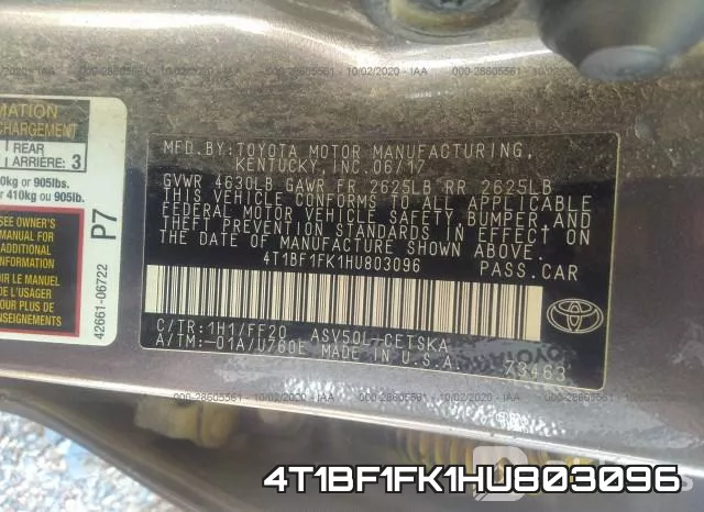 4T1BF1FK1HU803096 фото 10