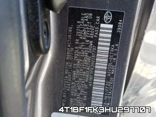 4T1BF1FK3HU297707 фото 2