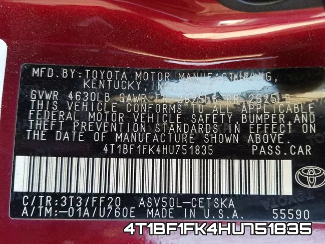 4T1BF1FK4HU751835 фото 2