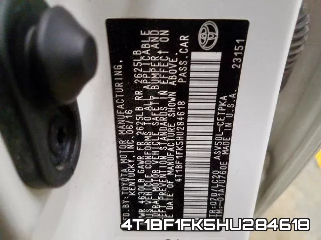4T1BF1FK5HU284618 фото 2