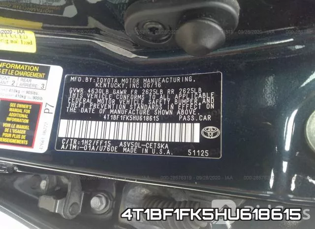 4T1BF1FK5HU618615 фото 10