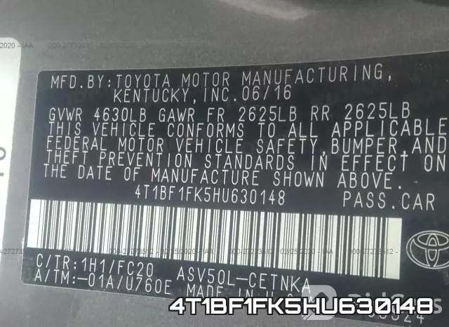 4T1BF1FK5HU630148 фото 9