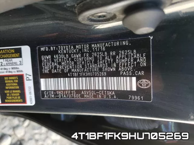 4T1BF1FK9HU705269 фото 2