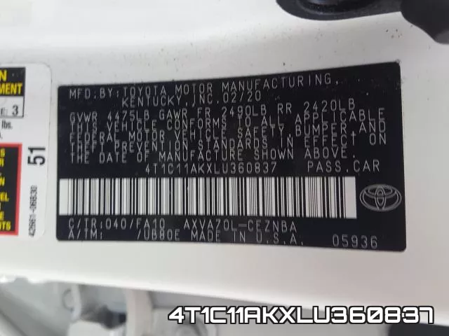 4T1C11AKXLU360837 фото 2