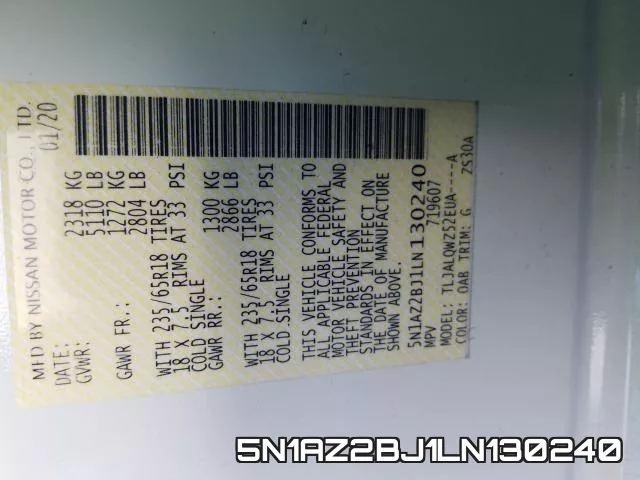 5N1AZ2BJ1LN130240 фото 2