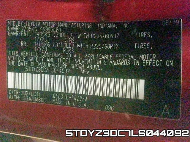 5TDYZ3DC7LS044092 фото 2