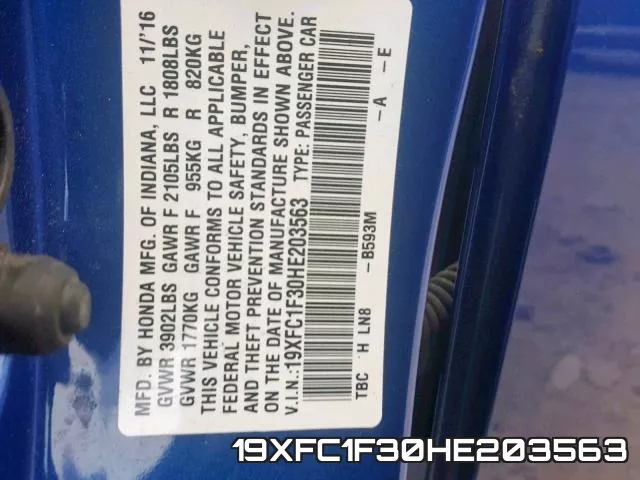 19XFC1F30HE203563 фото 2