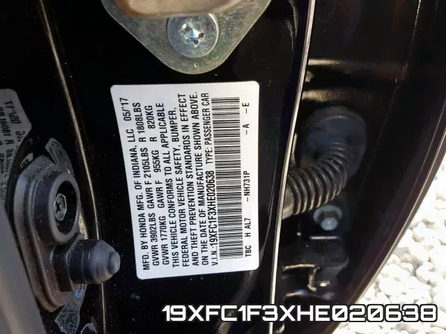 19XFC1F3XHE020638 фото 2