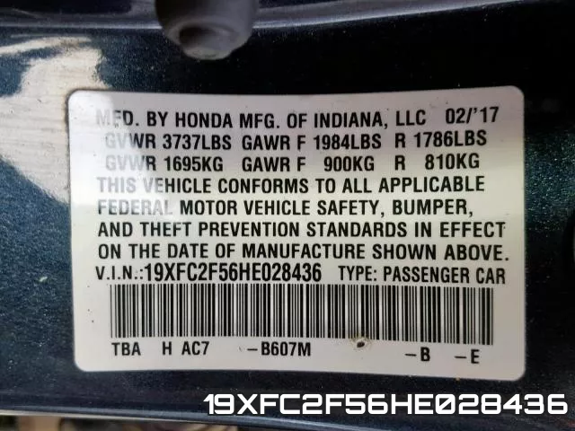 19XFC2F56HE028436 фото 2