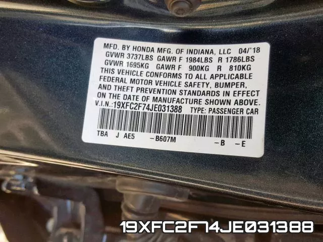 19XFC2F74JE031388 фото 2