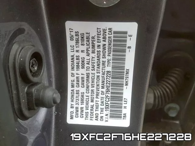 19XFC2F76HE227228 фото 2