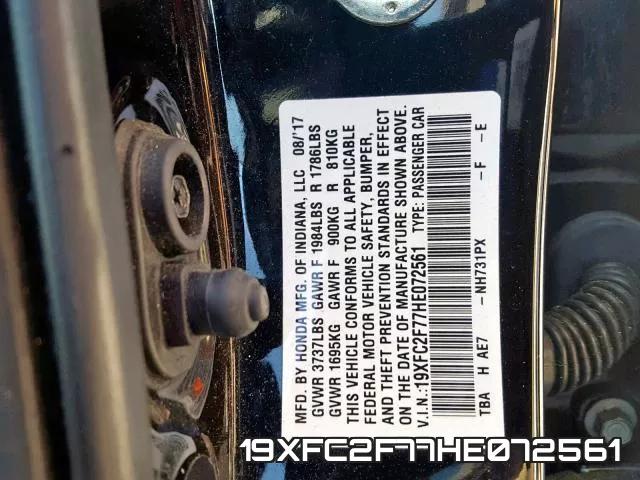 19XFC2F77HE072561 фото 2