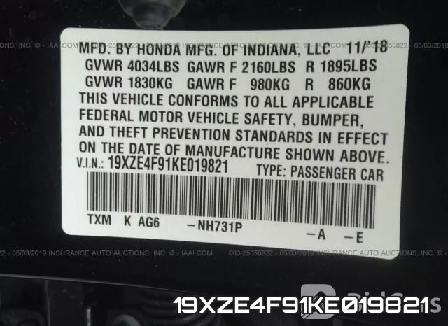 19XZE4F91KE019821 фото 10