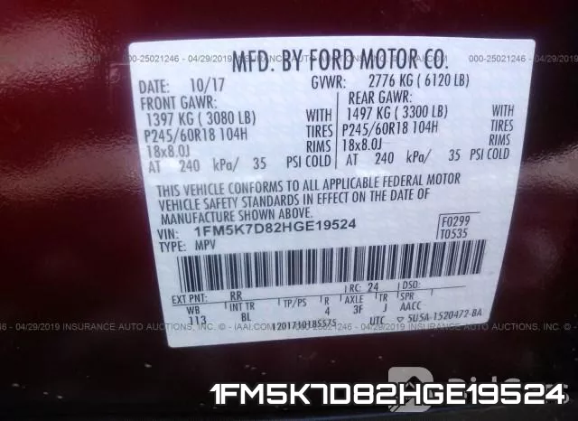 1FM5K7D82HGE19524 фото 10