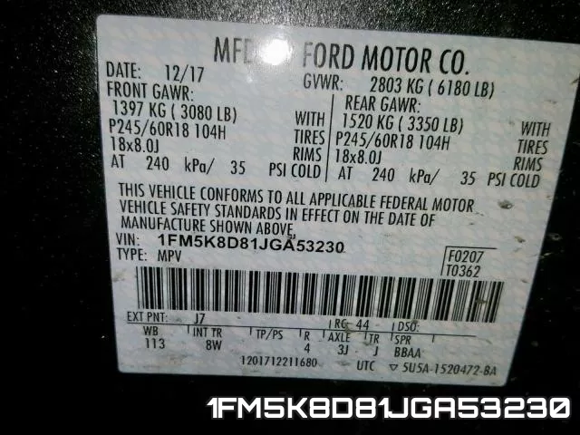 1FM5K8D81JGA53230 фото 2